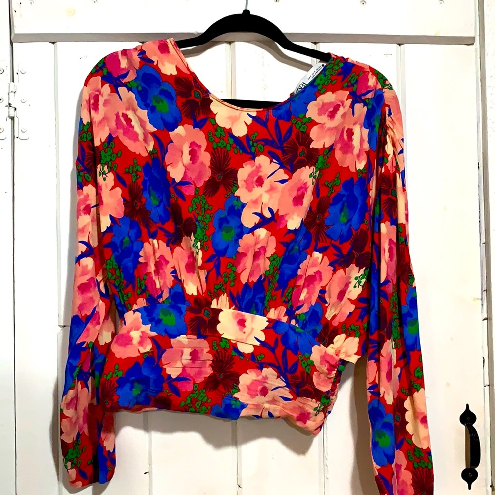 Zara floral crop formal flowy top